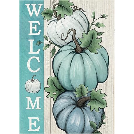 Teal Blue White Fall Pumpkin Decor Flag