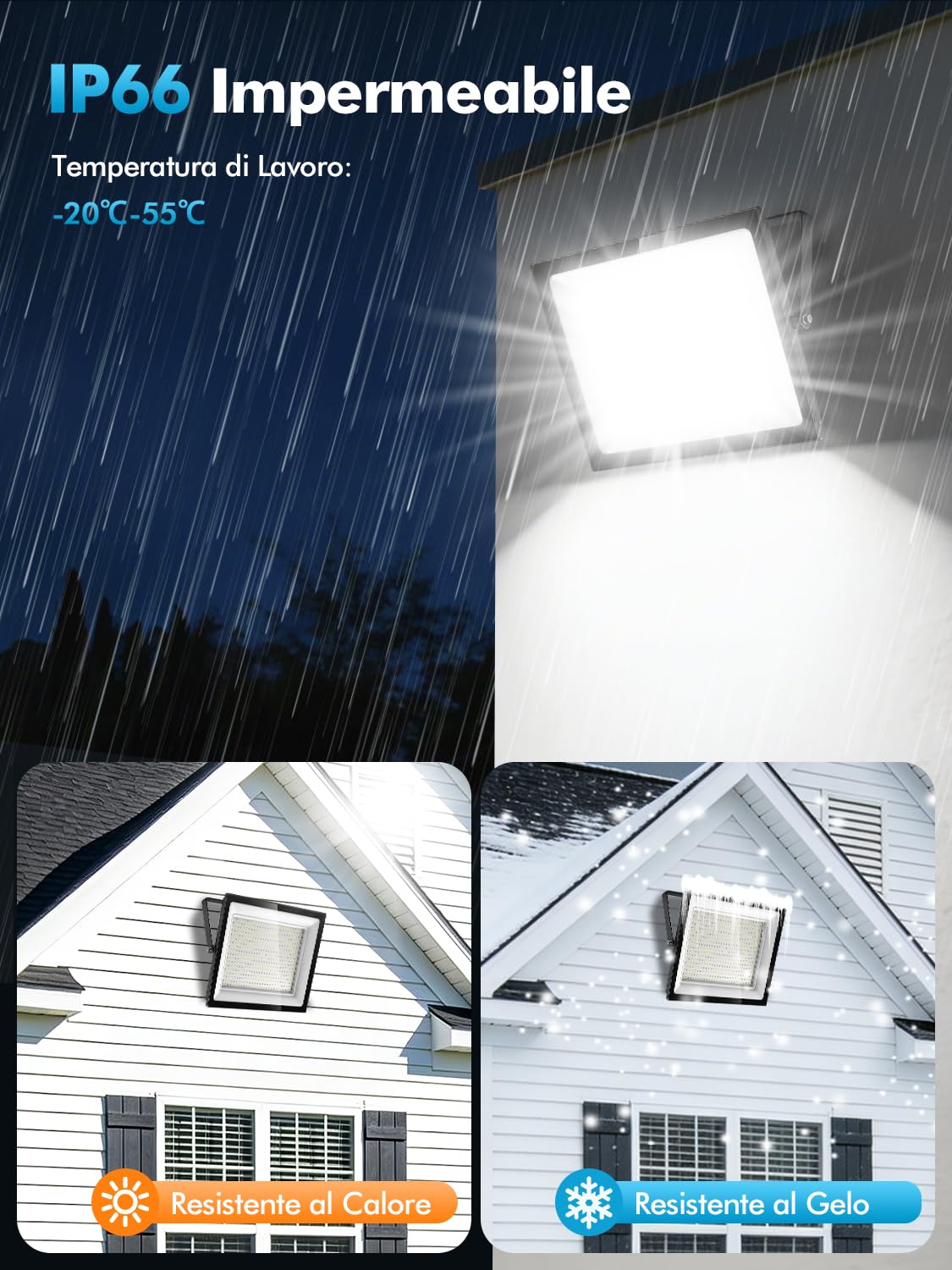 500W Faretto LED da Esterno,6500K Bianca Fredda Faretti Esterno,5000LM Super Luminoso Faro LED,IP66 Impermeabile Fari per Giardino, Cortile, Terrazza, Patio, Garage