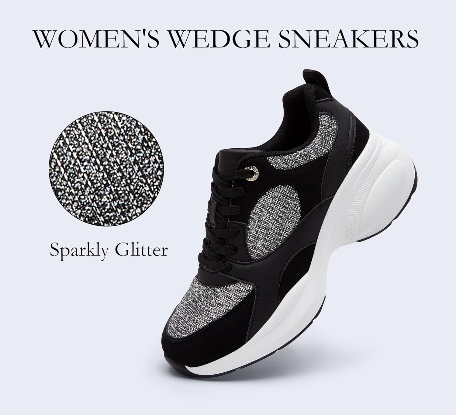 LUCKY STEP Women's Wedge Sneakers Fashion Heeled Cliff Platform Glitter Lace Up Metallic Casual Shoes - Image 3