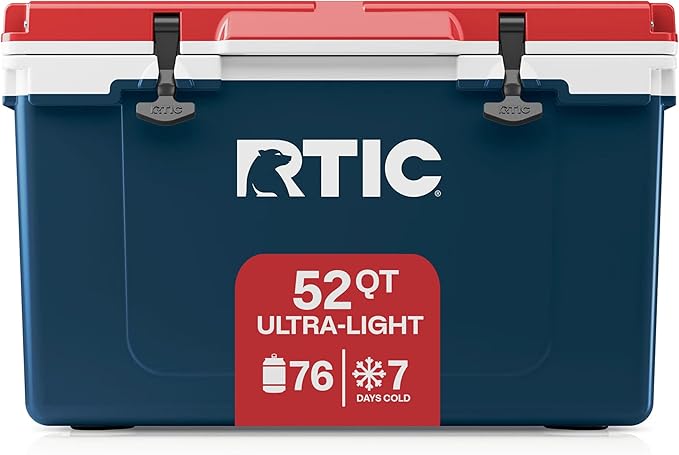 RTIC Ultra-Light Hard Cooler Insulated Portable Ice Chest Box for Beach, Drink, Beverage, Camping, Picnic, Fishing, Boat, Barbecue, 30% Lighter Than Rotomolded Coolers