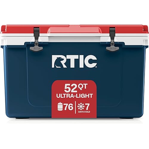 RTIC Ultra-Light 52 Quart Hard Cooler Insulated Portable Ice Chest Box for Beach, Drink, Beverage, Camping, Picnic, Fishing, Boat, Barbecue, 30% Lighter Than Rotomolded Coolers