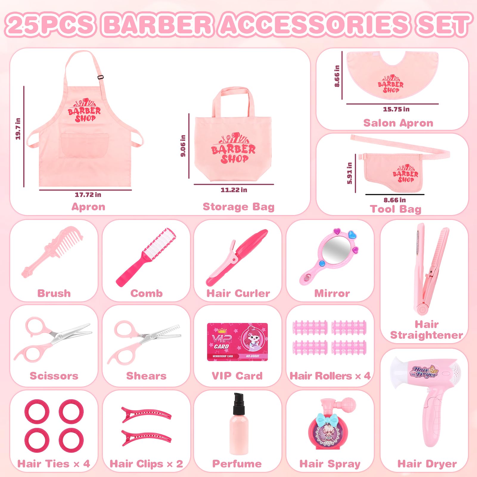 Sanlebi Juguetes de peluquería para niñas, Juego de 25 Piezas de Juguetes de Estilo para niños de 3 a 6 años con secador de Pelo, Tijeras de Peluquero y Accesorios de Estilista