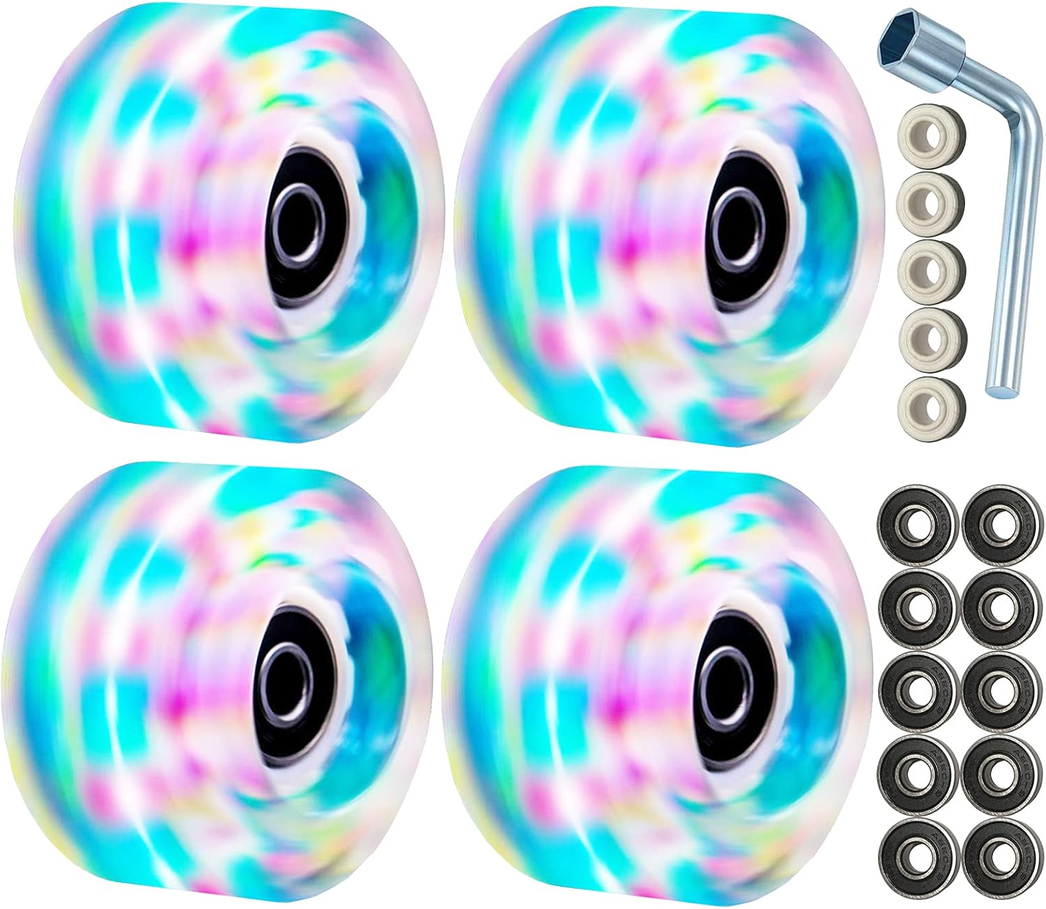 Roller Skate Wheels Luminous Light Up, with Bearings 4 Pcs Outdoor Roller Skate Wheels Flash, Luminous Light up Roller Skate Wheels Suitable for Double Row Skating and Skateboard (32mm x 58mm)