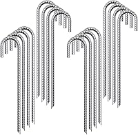 Vista 12 de Rebar Estacas de 12 pulgadas, paquete de 10 estacas de metal resistente en J, estacas de valla para trampolín, valla, tienda de campaña