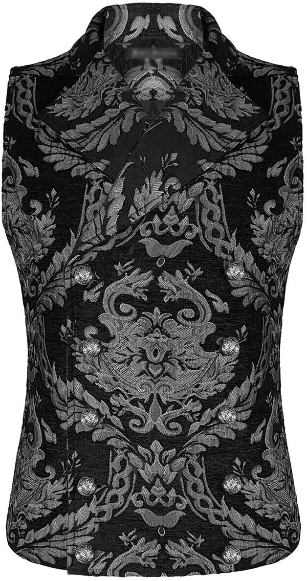 Darkrock Fashion Mens Gothic Steampunk Double Breasted Jacquard Brocade Vest Waistcoat Sleeveless