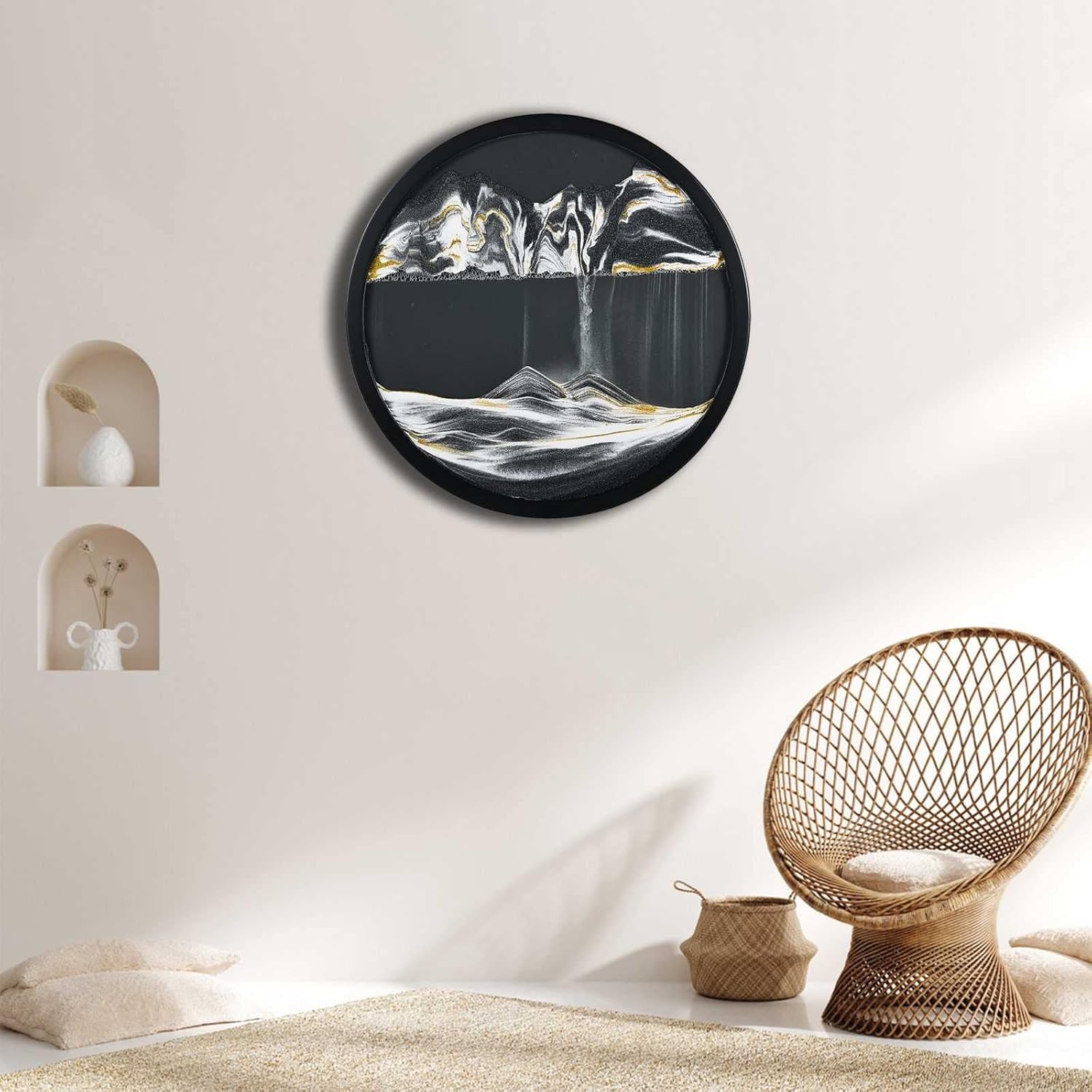 ETULLE Moving Sand Art Picture Decor, 360° Rotating Dynamic Sand Painting, Glass Crafts Solid Wood Frame, 3D Deep Sea Moving Sand Art, Wall Art Decor for Home Office