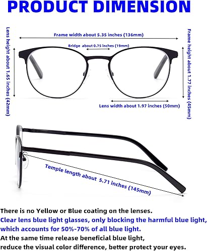 Miniatura 6 de HIGHLIKE Paquete de 4 lentes de lectura redondos con marco de metal con bloqueo de luz azul para mujeres y hombres, lectores de bisagra de resorte,