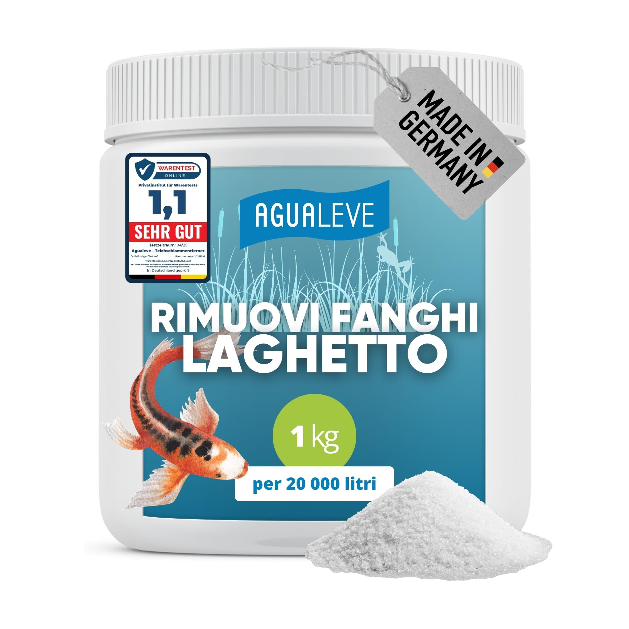 AGUALEVE® Rimuovi fanghi per laghetti 1kg | altamente efficace contro i fanghi grazie alla formula Ossigeno 2.0 | per laghetti con pesci, da giardino e balneabili | Made in Germany | per 20.000