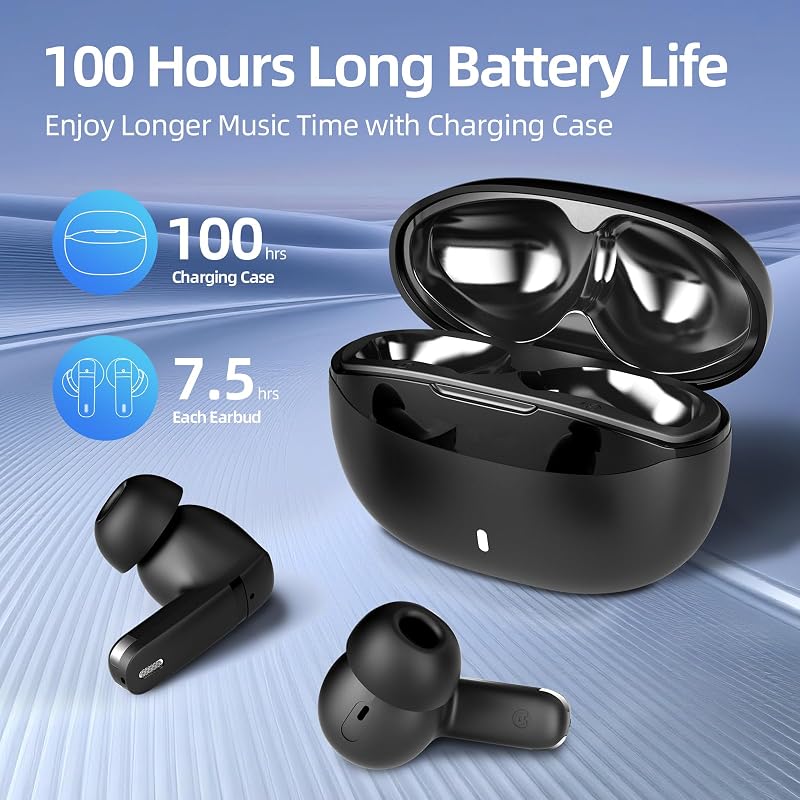 ATHONGL Wireless Earbuds, 100H Bluetooth 5.4 Headphones, ENC+ ANC Noise Cancelling Touch Control True Wireless Bluetooth Ear Buds,Stereo Deep Bass Bluetooth Headset for Sports/Workout/Gym (Black) image 2