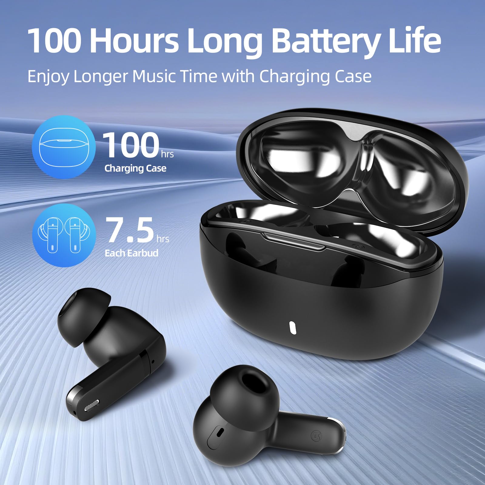 Auricolari wireless, 100H Bluetooth 5.4, ENC+ ANC, cancellazione del rumore, controllo touch, auricolari wireless Bluetooth, auricolari stereo con bassi profondi, per sport/allenamento