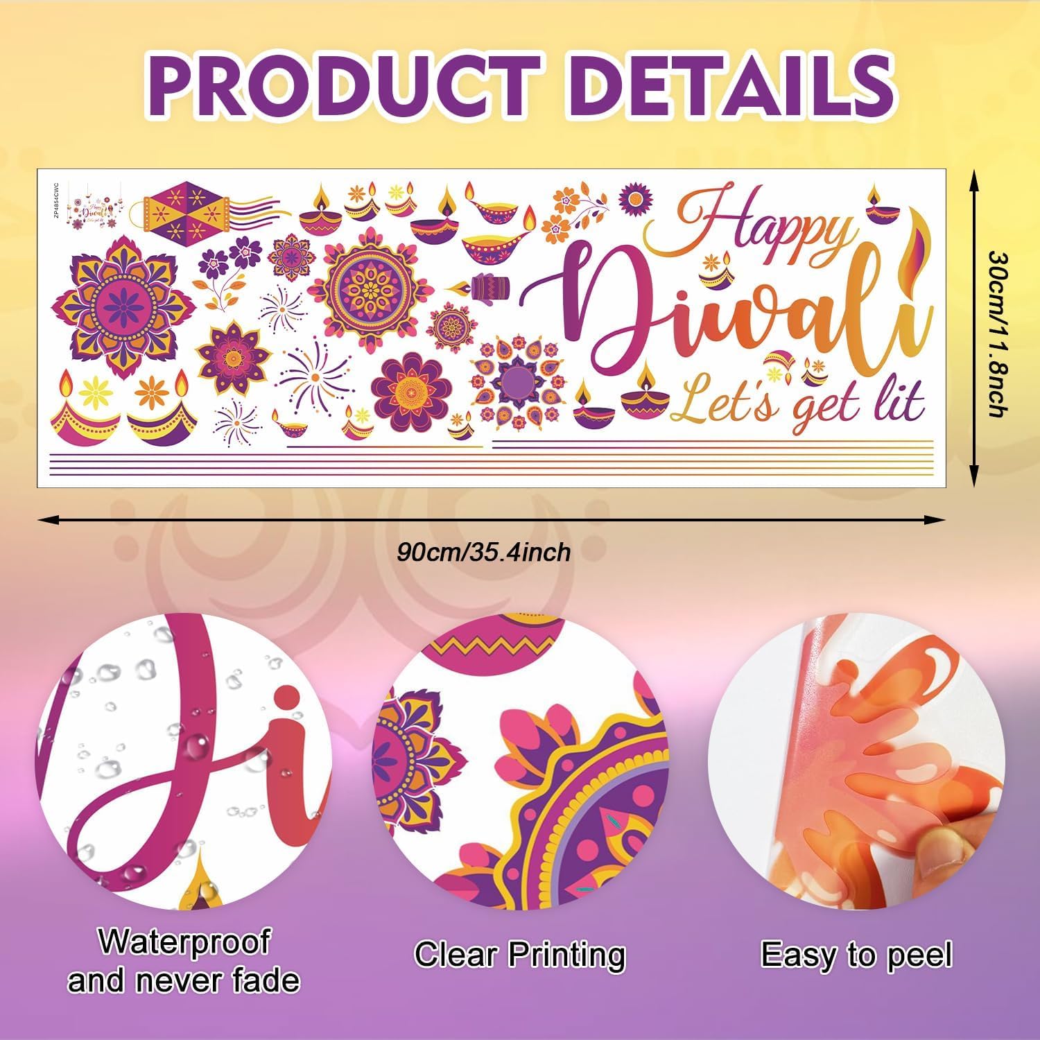 HPNIUB Happy Diwali Wall Stickers Peel and Stick(90*30cm) Let’s Get Lit Diwali Window Clings Double Sided,Multicolor Indian Festival of Light Wall Decal,Diyas Party Decoration Supplies for Living Room - Image 2
