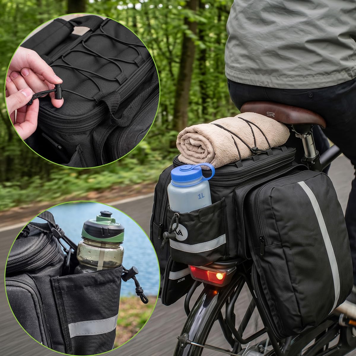 VAYOX 10L-29L fahrradtasche Erweiterbar fahrradtaschen für gepäckträger Hinten satteltaschen für Fahrrad 3-in-1 Umhängetasche Regenüberzug Klettverschluss Faltbare Kofferraumtasche Touren