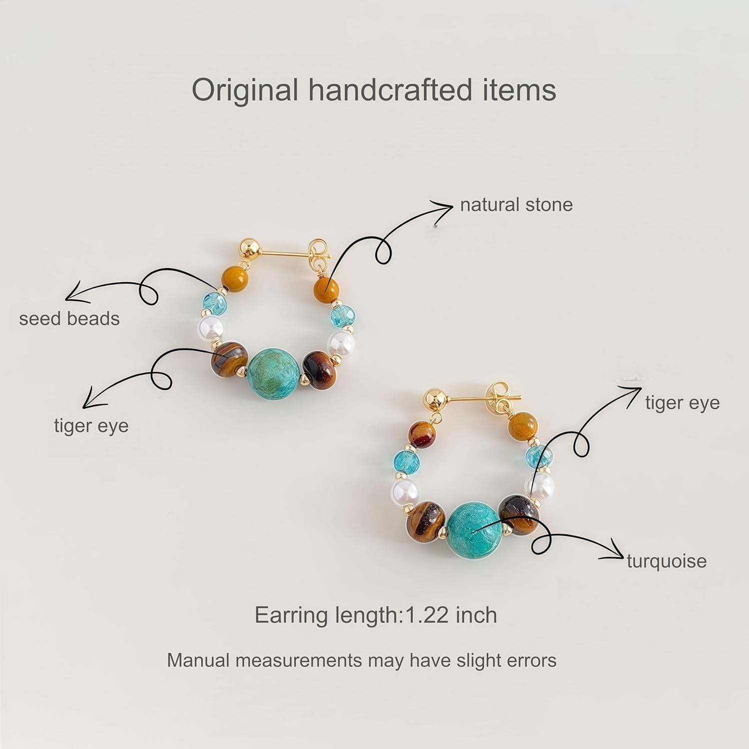 Hupplle Handmade Boho Dangle Earrings Natural Stone Beaded Vintage Statement Earrings Lightweight Hypoallergenic Elegant Jewelry Gifts for Women - Image 3