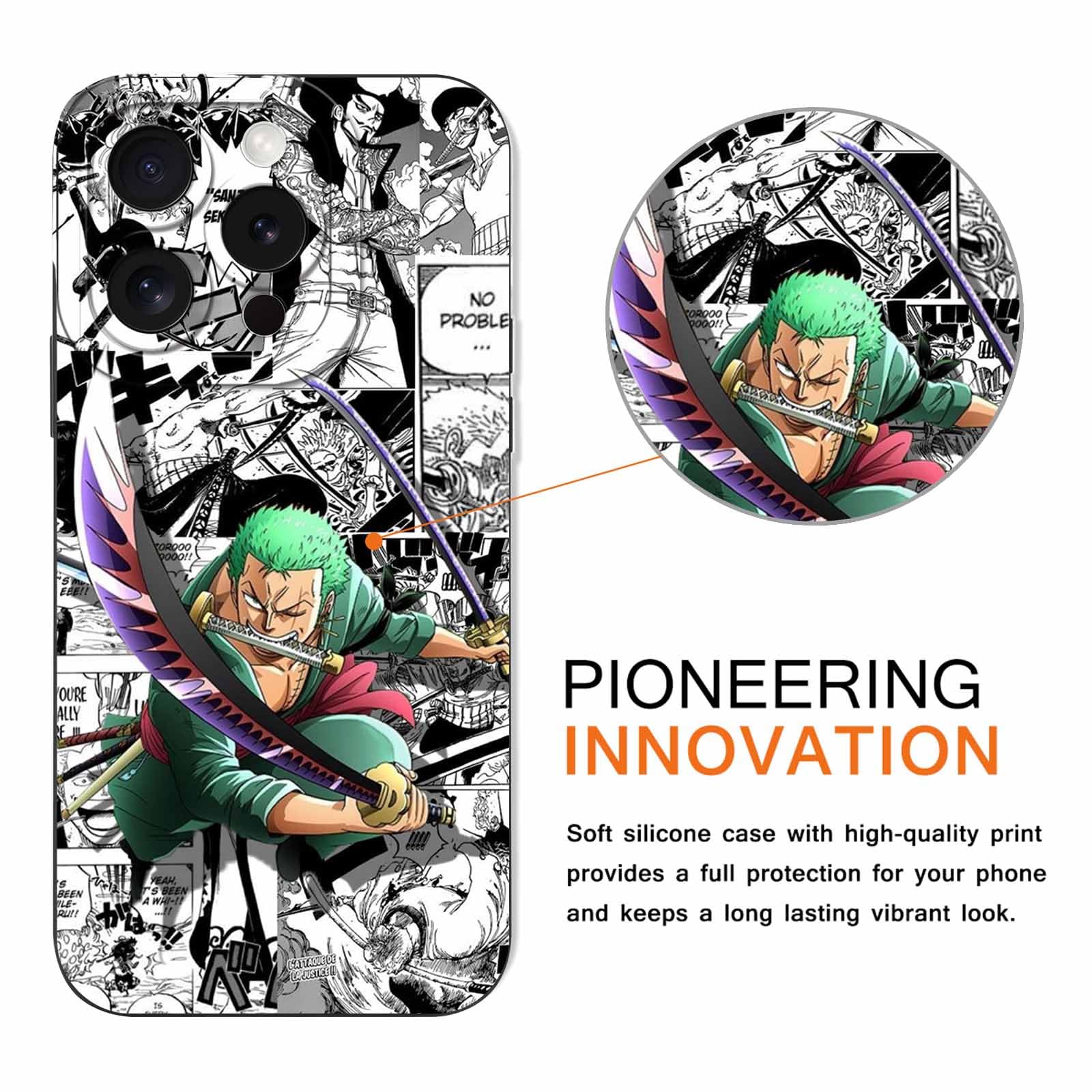 Custodia IPhone 15 Pro Con Motivo Anime Zoro E Gear 5 – 2 Pezzi In TPU Trasparente Morbido – Cover Manga Antiurto 6,1″ - 2
