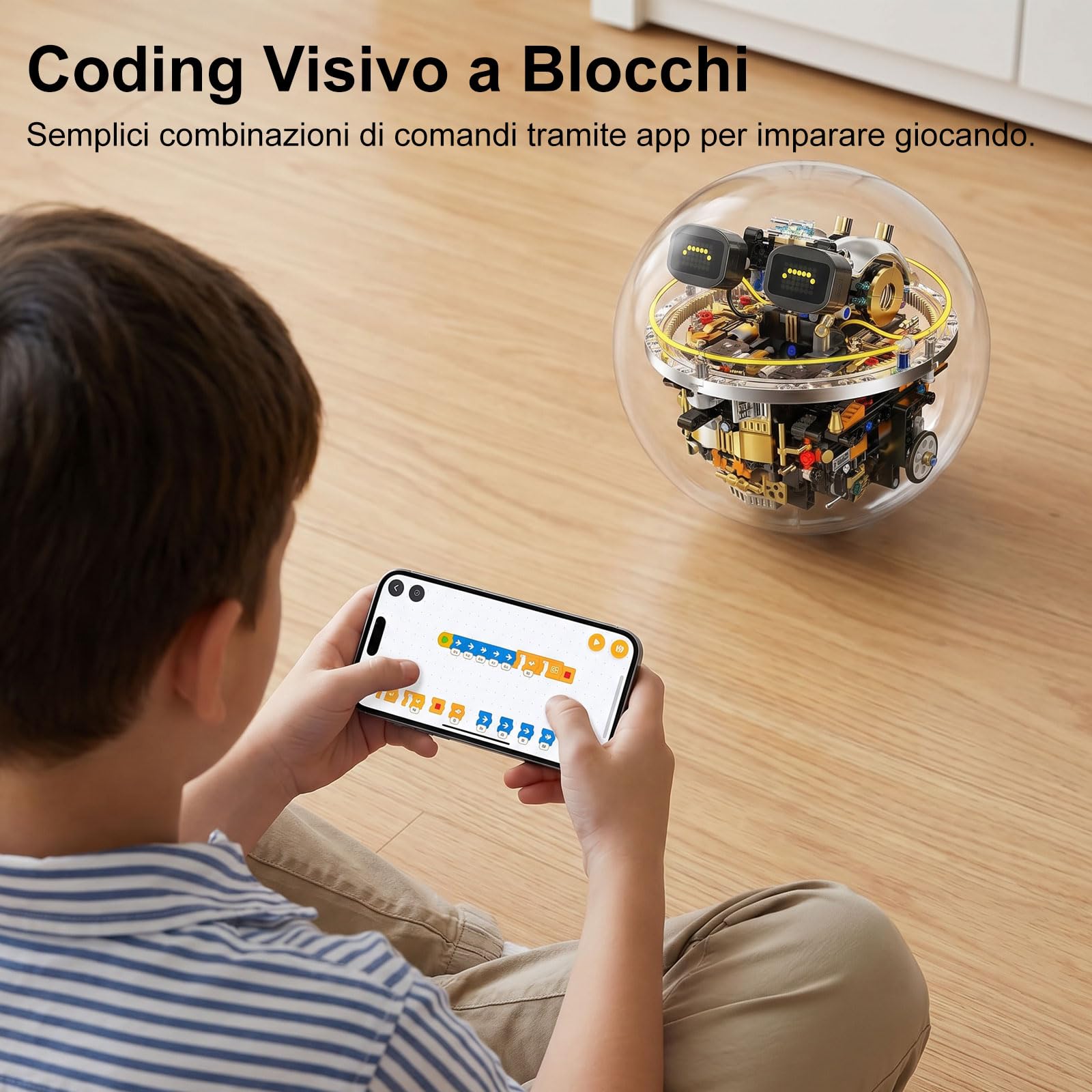 Kit per robot a sfera per bambini da 8 a 12 anni, rotola tramite app o telecomando, diverse espressioni degli occhi, giocattolo educativo della robotica STEM come regalo per ragazzi e ragazze (804