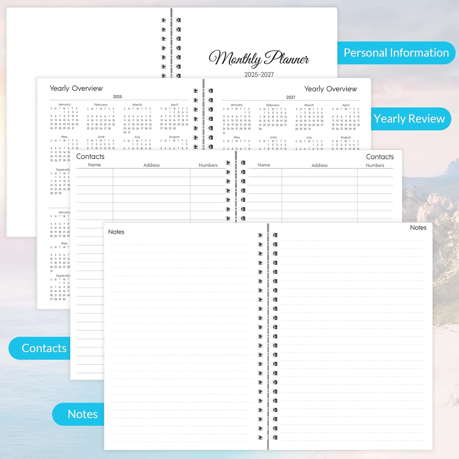 A5 Monthly Planner 2025-2027, 2 Year Monthly Calendar July 2025 - December 2027, 5.9'' x 8.4'' Planner 2025-2026 with Coil, Perfect for Office School Supplies Organizing Planning - Beach A5 (5.9'' x 8.4'' ) Beach image 2 of 8 B0FB986CZF