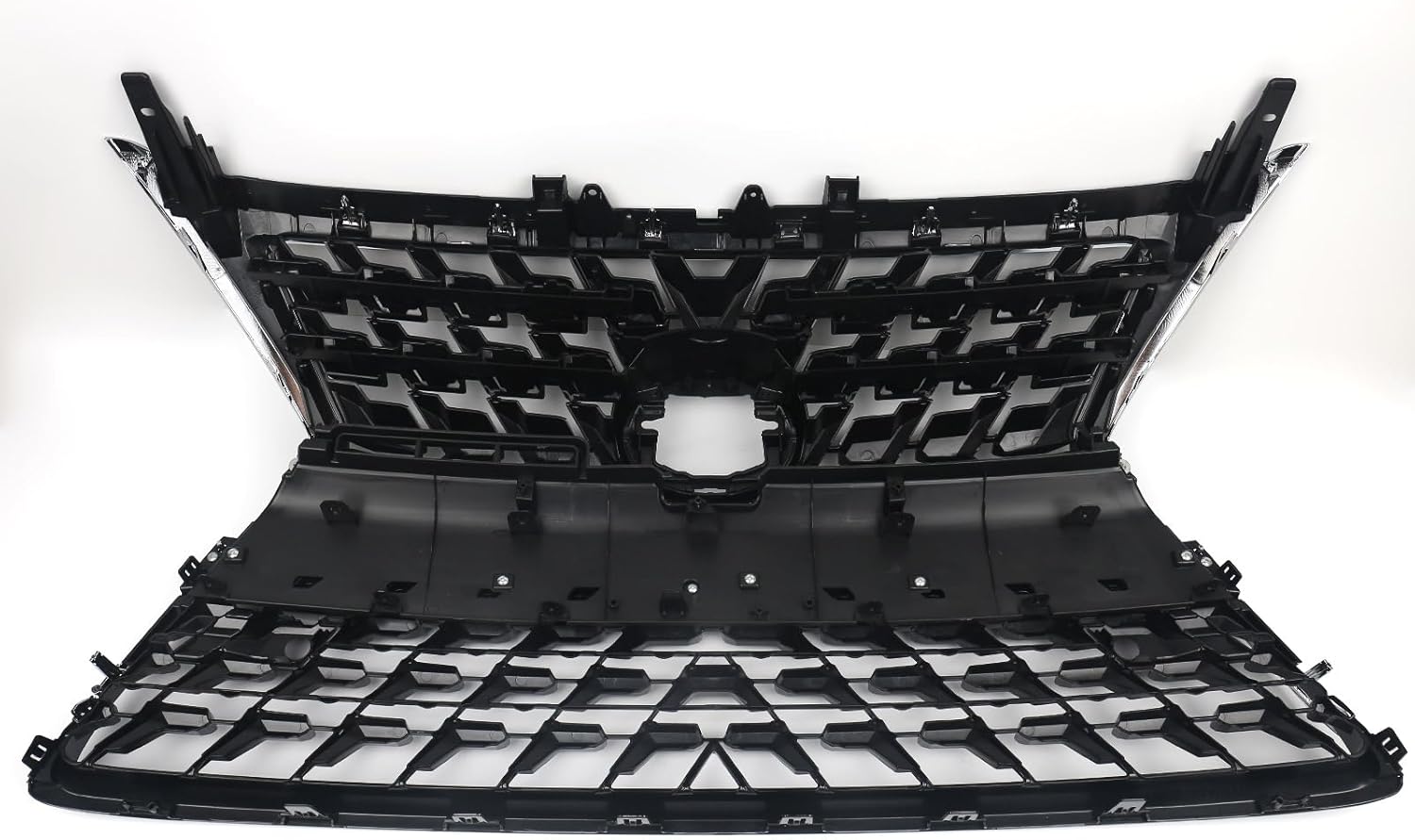 front upper grille compatible with lexus gx460 2014 2015 2016 2017 2018 2019 2020 2021 2022 mesh bumper cover grill w/license plate black black with chrome tirm molding
