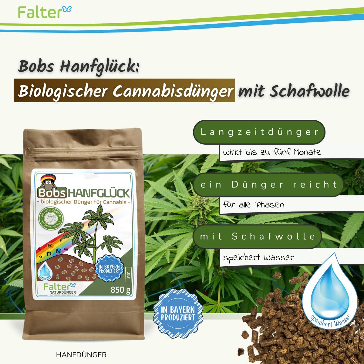 Bobs Hanfglück - biologischer Dünger für Cannabis, 850 g