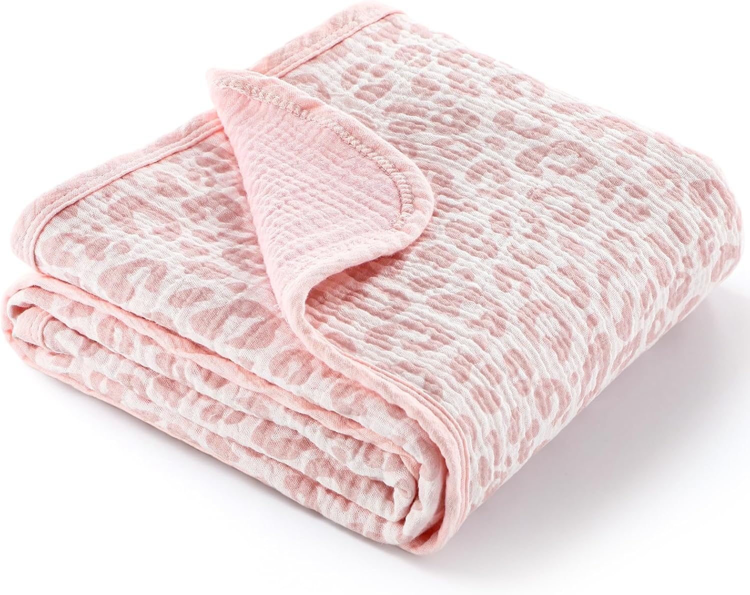 Breling Pink Leopard Muslin Baby Blankets for Girls Boys, 100% Cotton Crib Blanket for Infant Toddler, 40 x 36 Inch Soft and Lightweight Nursery Swaddling Wrap