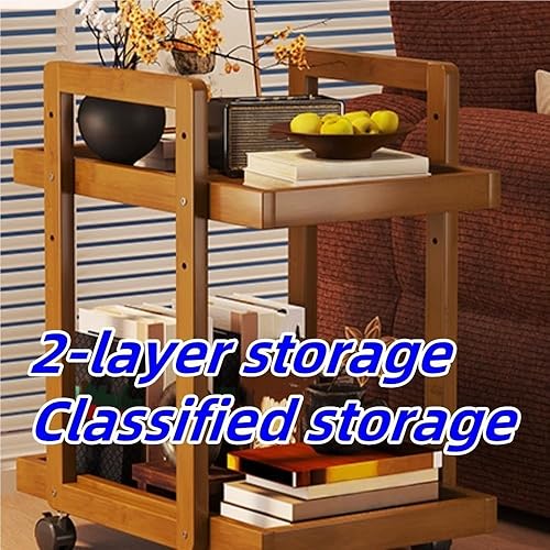 Miniatura 7 de Mobile Coffee Table, Wood Frame Side Table, Storage Table with Universal Wheels, 2-Tier End Table for Living Room, Bedroom, Small Space