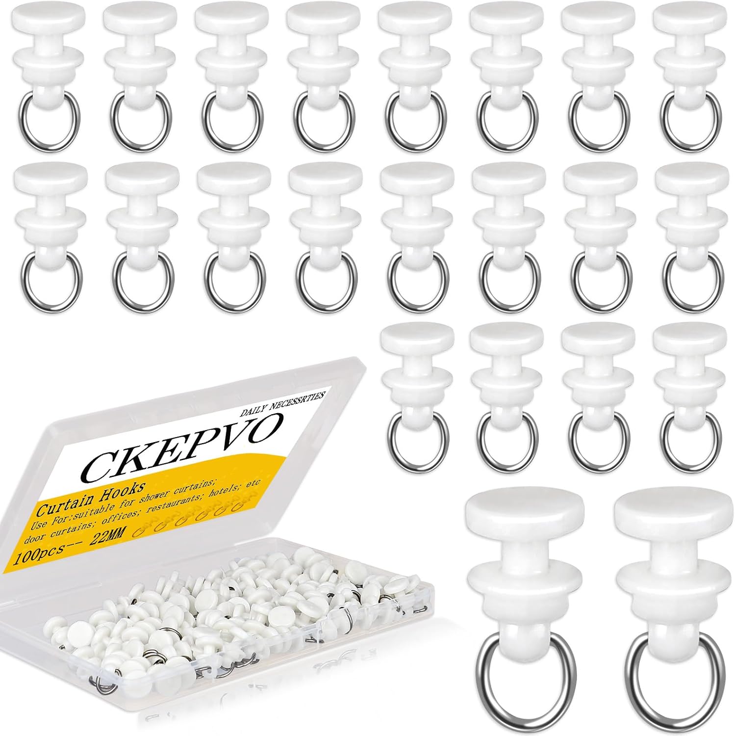Curtain Track Hooks for Ceiling Mount, 100-Pack Plastic Hooks - Smooth Gliding Rollers for Home/RV, Compatible with Most Curtain Tracks, Easy Install,(Note:Please Check The Size) (100, White)