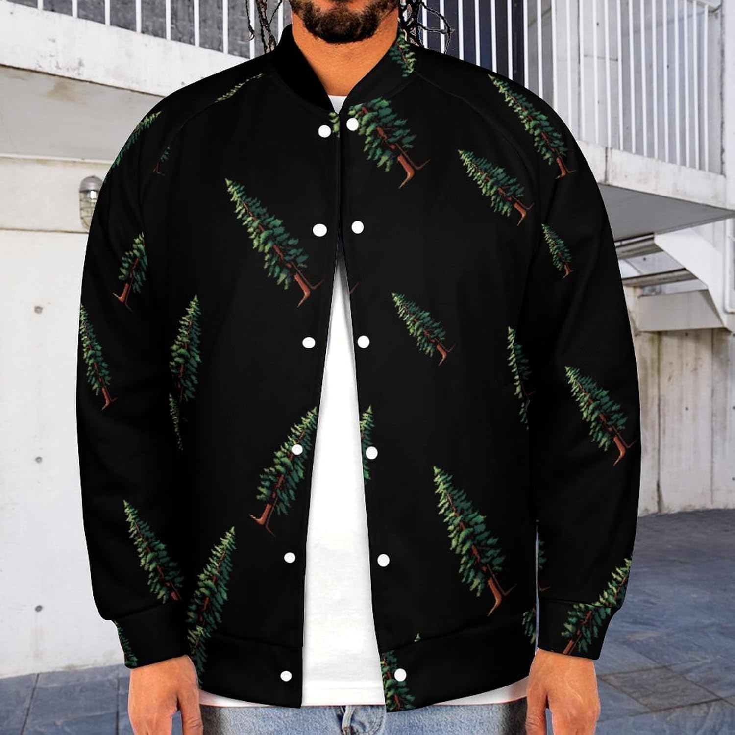 Redwood Tree Novelty Men's Baseball Jackets Causal Sweatshirt Button Top Long Sleeve Coat