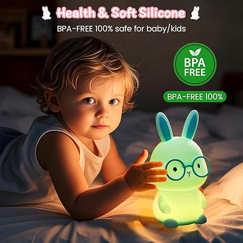 Miniatura 5 de Luz nocturna de conejo, lámpara de conejo para niños, luz nocturna LED recargable para regalo de Pascua, lámpara de noche de silicona con cambio de
