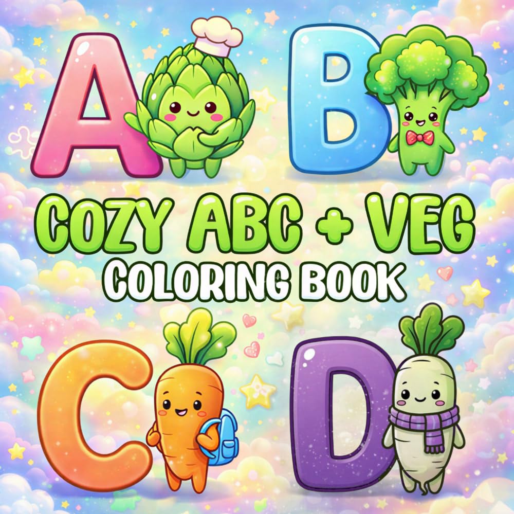Vegetables Coloring Book: Cozy ABC Coloring Pages (Fun Alphabet Learning with Cute Veggies) Bold and Easy Designs for Toddlers and Kids