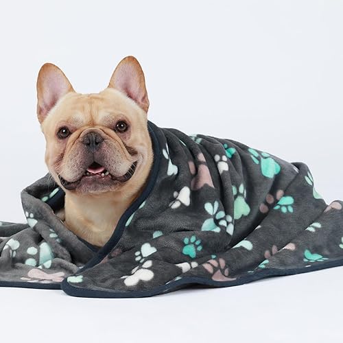 Miniatura 5 de Luciphia 1 paquete de 3 mantas esponjosas de vellón de alta calidad para mascotas, manta de franela con estampado de patas para perro y gato