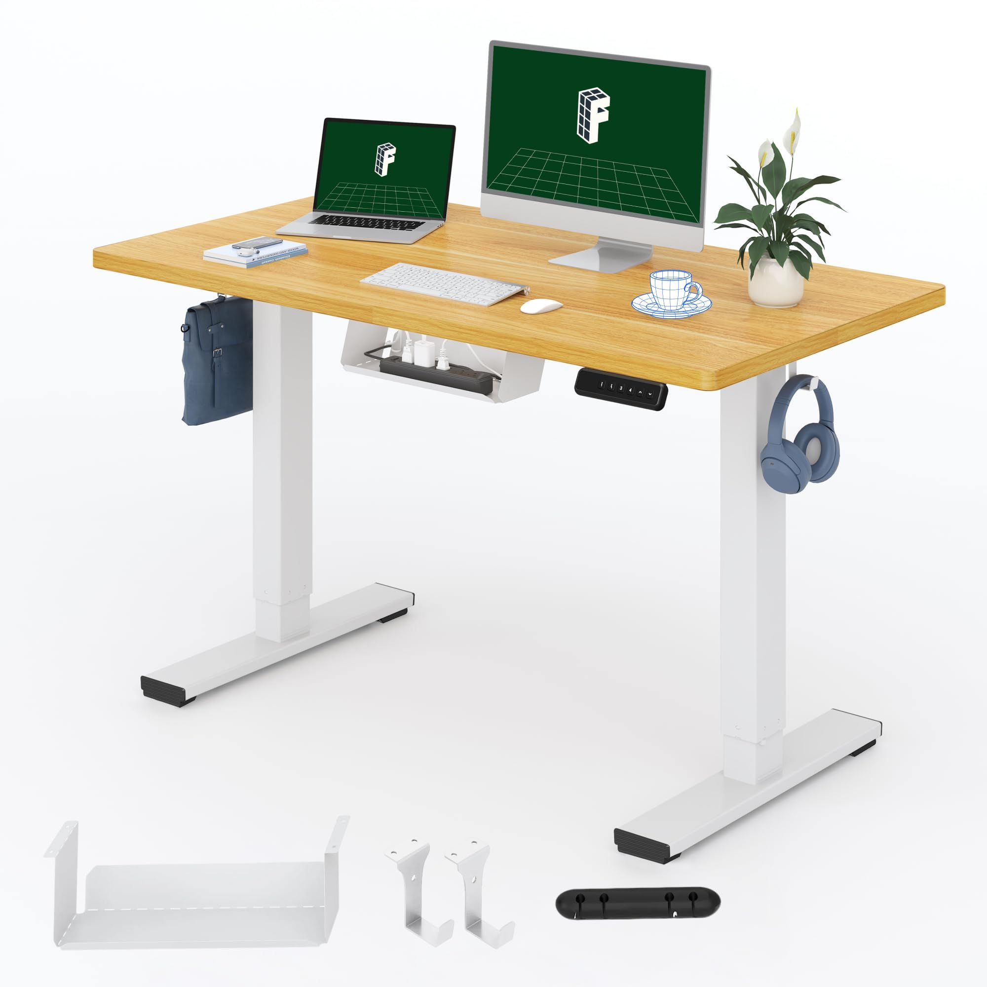 FLEXISPOT E1 Electric Standing Desk ONE PIECE Height Adjustable Sit Stand Desk with Memory Smart Panel(120 * 60cm, Maple)