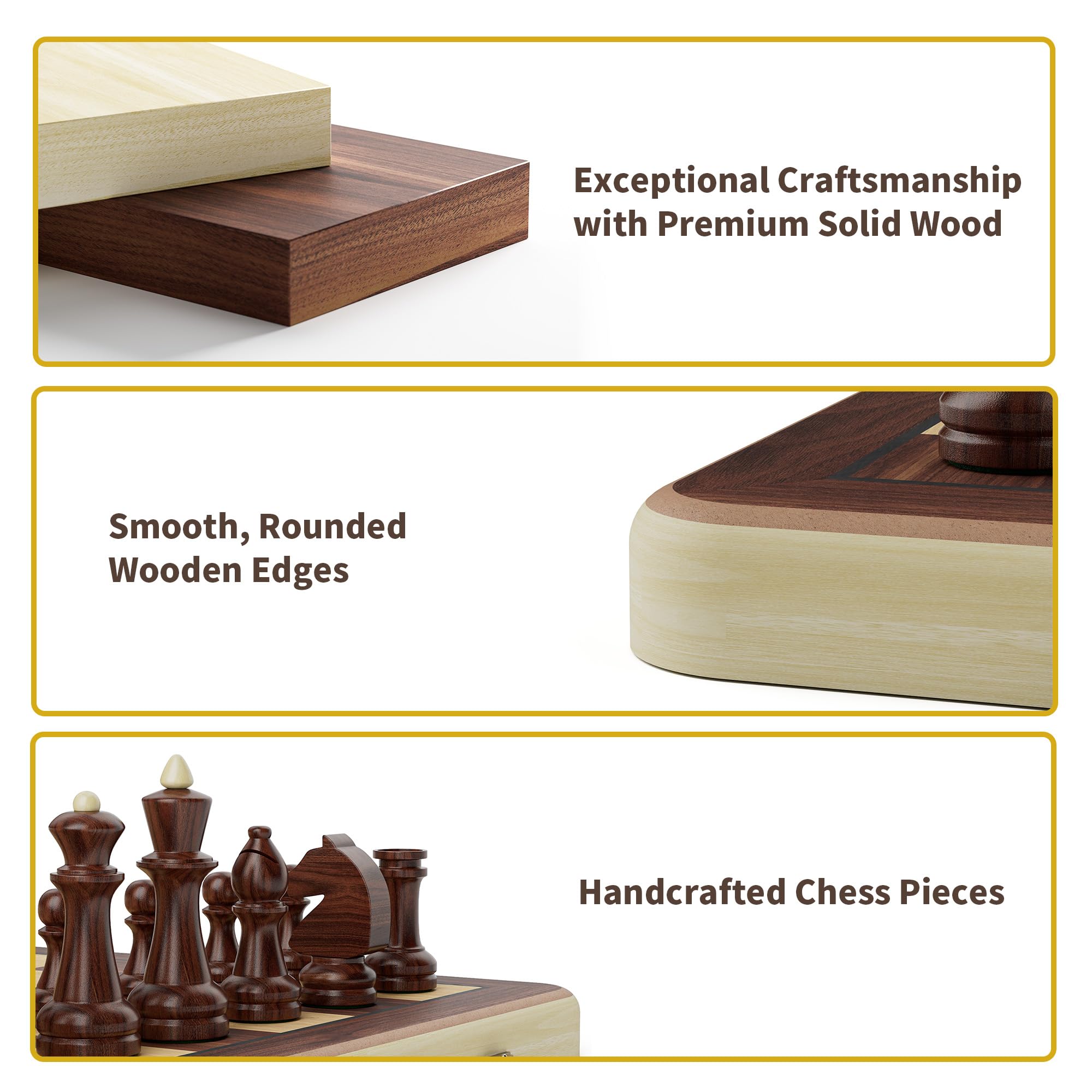 38 cm Holz Klapp-Schach-Set mit 7,6 cm König Staunton Figuren und 2 zusätzlichen Damen