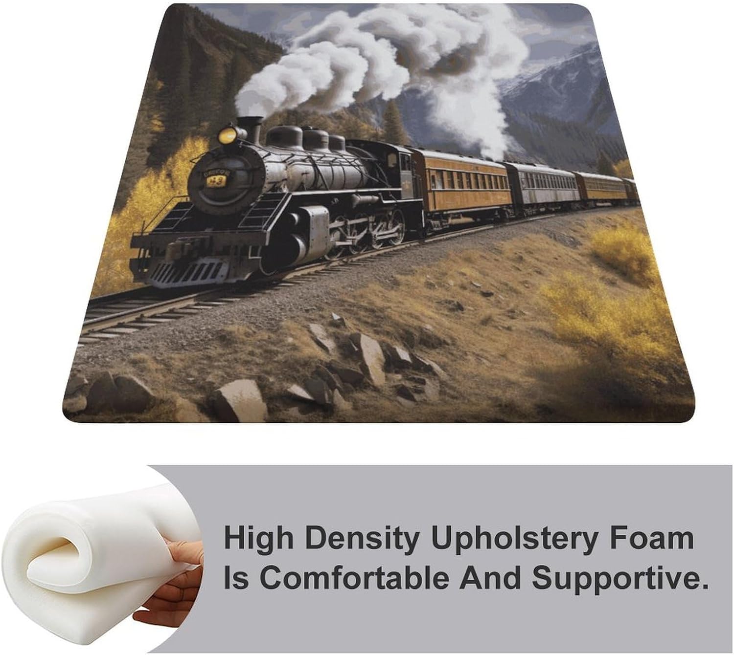 Steam Locomotive Train Chair Cushion Floor Pillow Stool Cushion | Cushions with Removable Cover with Square Memory for for Chair Living Room Balcony Office Sofa,13.8*15*1.2 Inch
