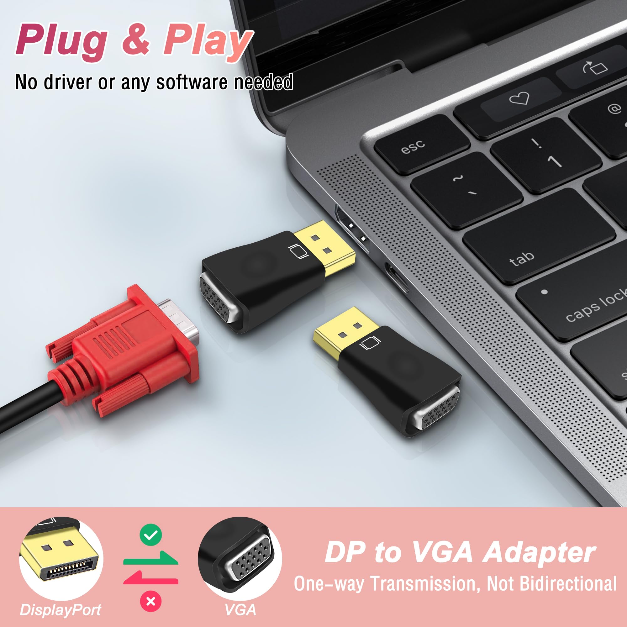 MEIRIYFA DisplayPort DP a VGA Adattatore Monitor Convertitore, DP maschio a VGA femmina Adattatore maschio 1080P per computer, desktop, laptop, PC, monitor, proiettore, HDTV – 2 pezzi, nero