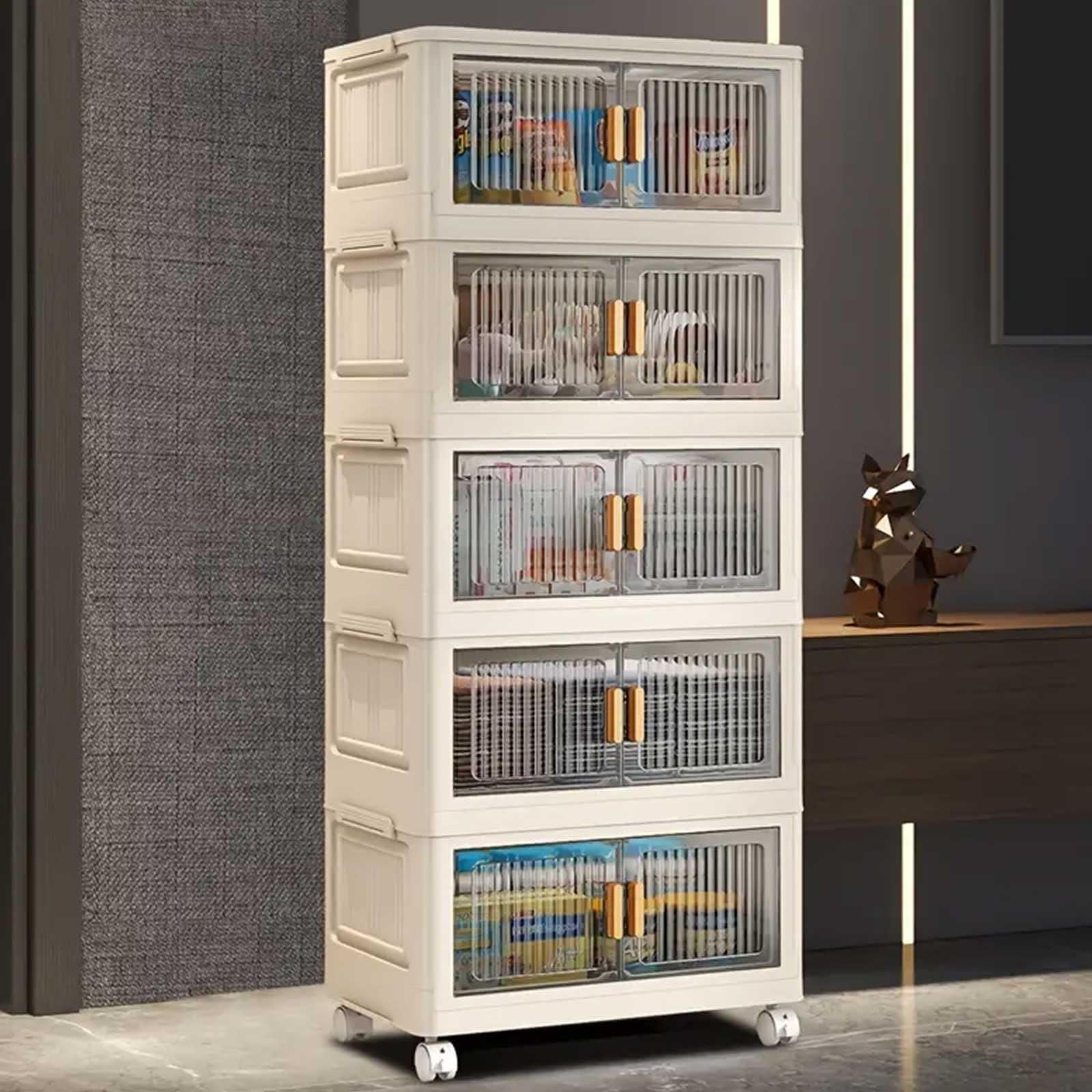 NCONCO Storage Boxes with Lid,5 Tier Removable Drawer Cabinet,Stackable Plastic Multi-functional Storage Containers with Wheels Folding Storage Boxes for Home and Office,Bedroom Living Room
