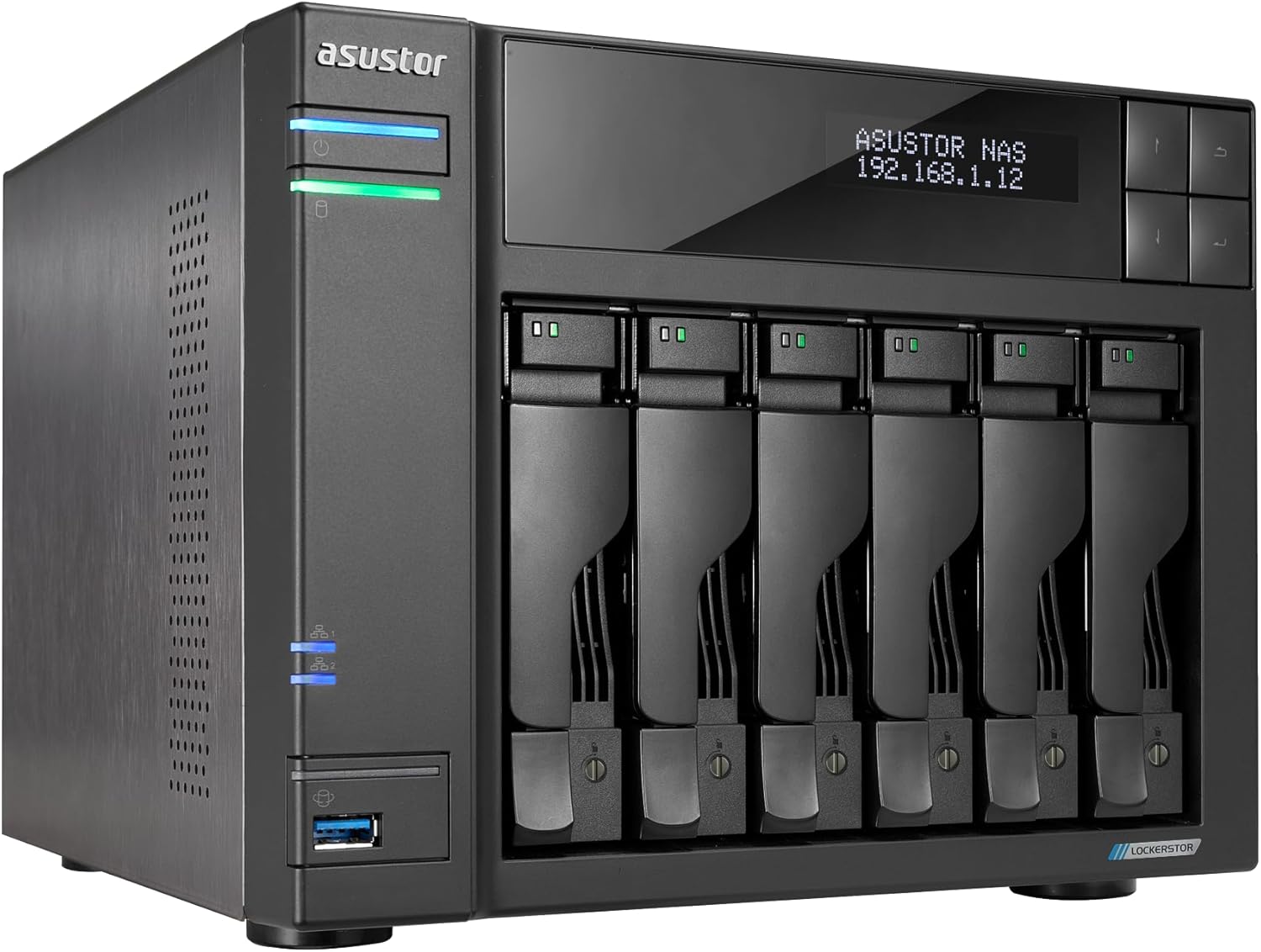 Asustor Lockerstor 6 Gen2+ AS6706T v2 6 Bay NAS Storage, Intel Quad-Core 2.0GHz CPU, Dual 5GbE Ports, 8GB RAM DDR4, 4 M.2 SSD Slots, HDMI, Network Attached Storage (Diskless)