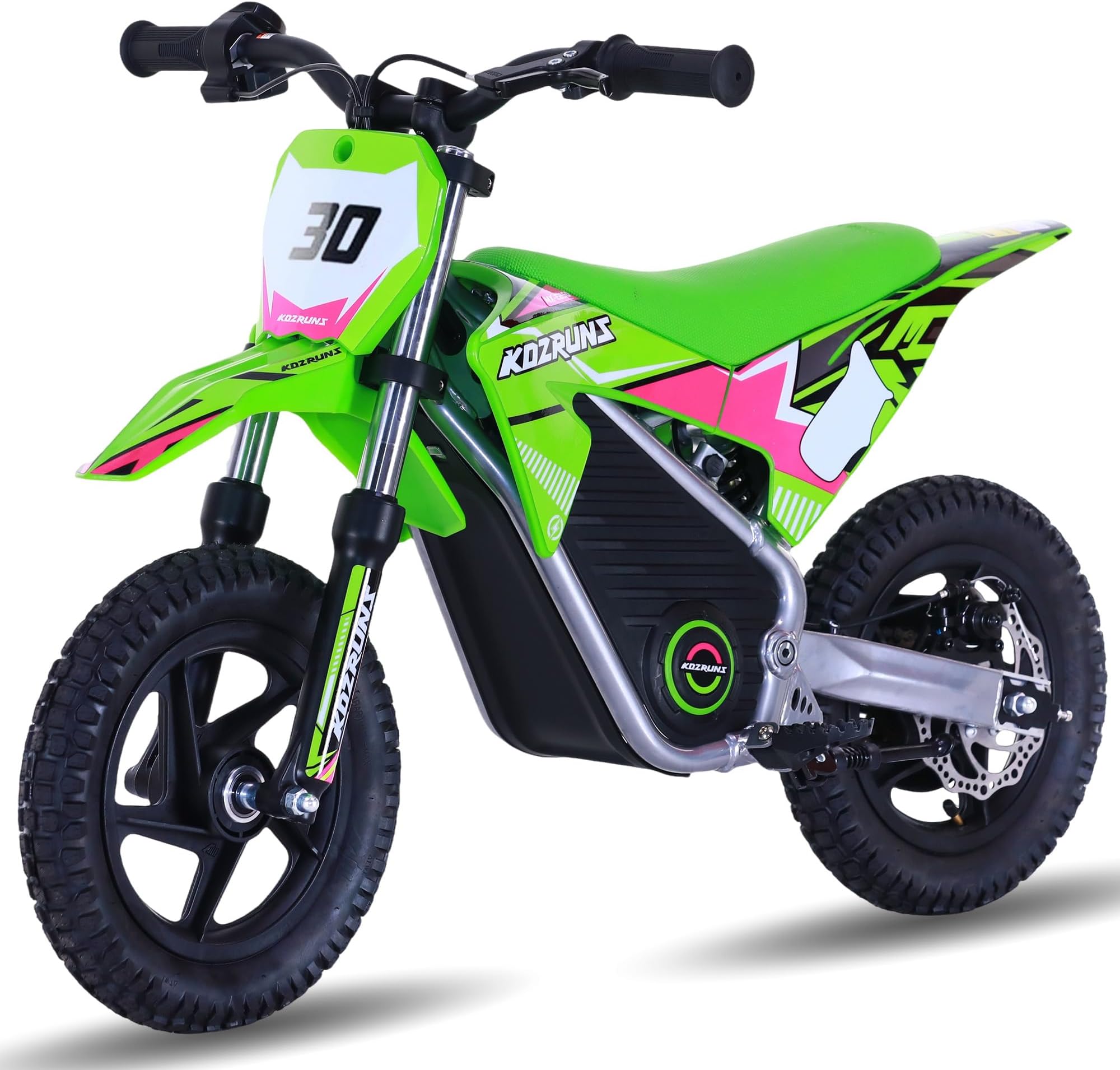 Electric Dirt Bike for Boys Girls Ages 3-8, 250W High Racing Competition Grade Motorcycle, Up to 15MPH 3 Speed Settings Balance Bike, 12IN Off-Road Tires & Advanced Shock Absorption, Green