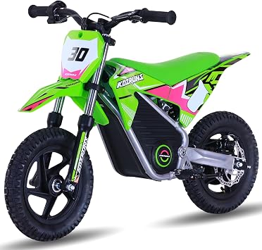 Electric Dirt Bike for Kids Ages 3-8, 250W Motorcycle with 12IN Tires | 36V 5.2AH Battery, Up to 15MPH, 3 Speed Modes Balance Bike, Advanced Shock Absorption, Dual Disc Brake,Green