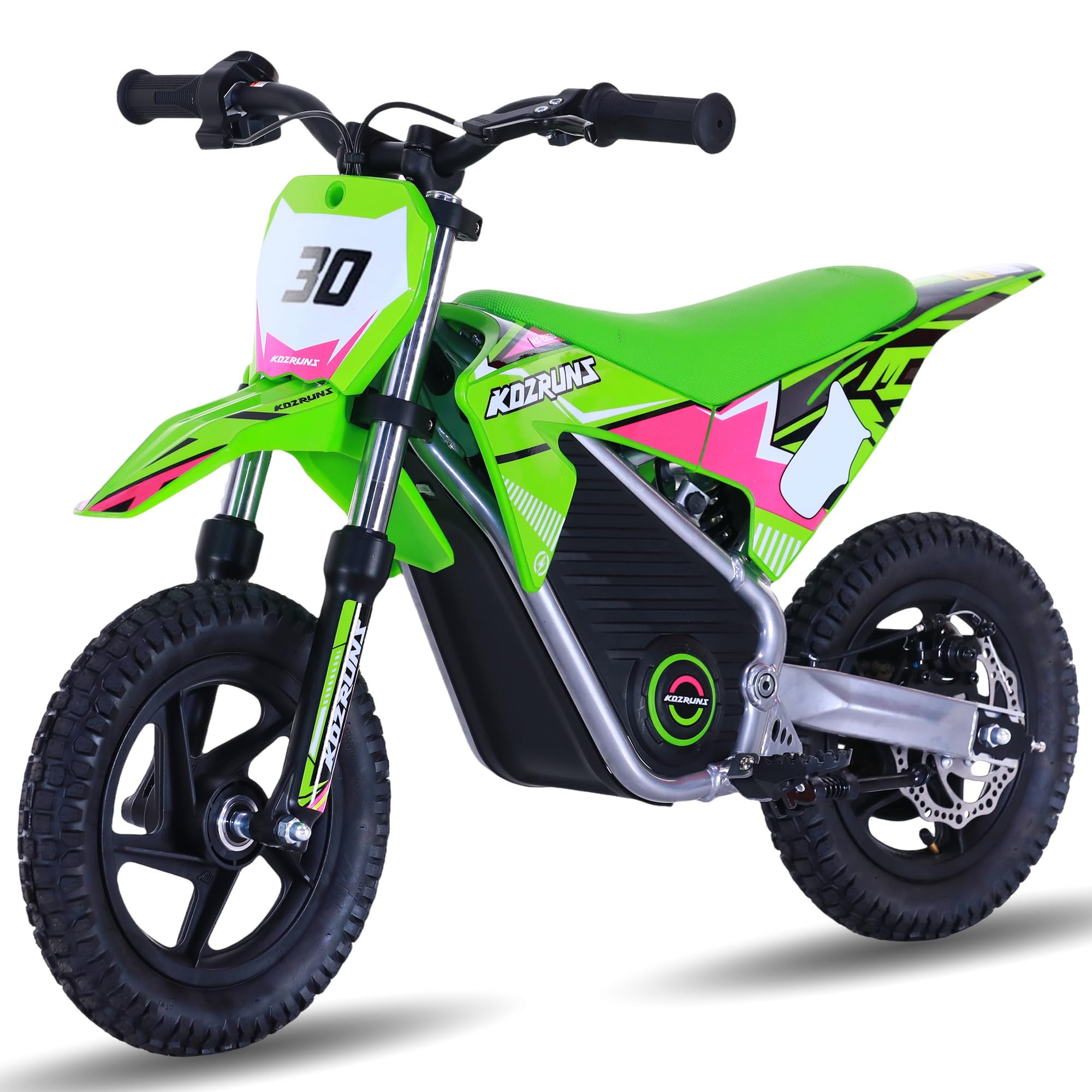 Electric Dirt Bike for Kids Aged 3-8, 250W High Racing Competition Grade Electric Motorcycle, Up to 15.5MPH, 3 Speed Settings, Safe Disc Brakes, 12IN Off-Road Tires & Advanced Shock Absorption, Green