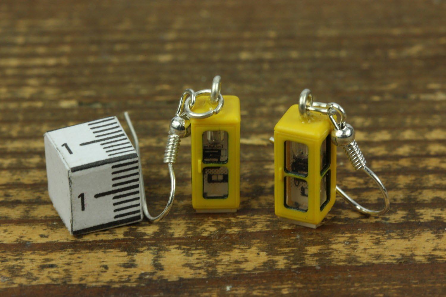 Phone Booth Earrings Miniblings Telephone Retro Yellow 3D
