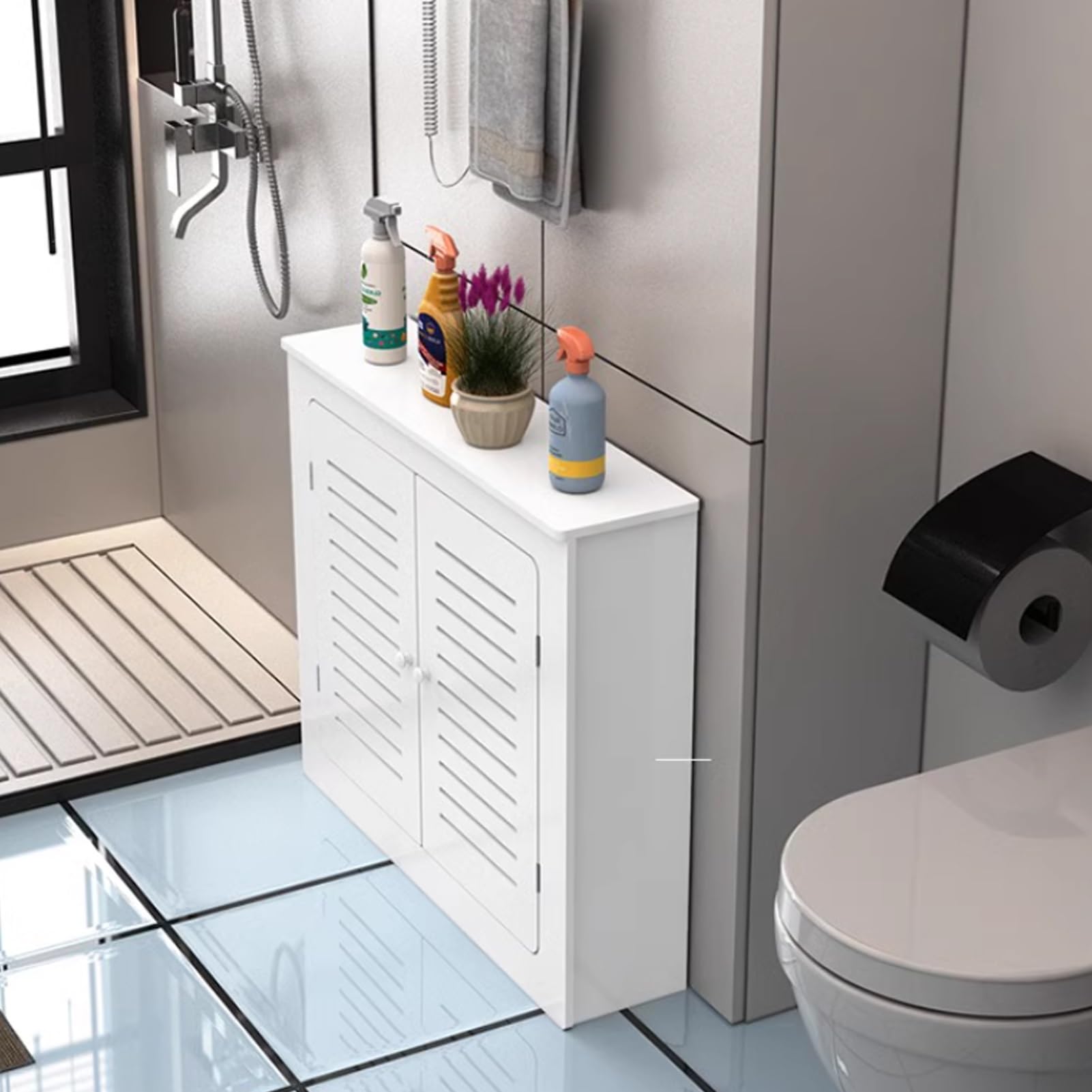 Armario con cubierta de radiador con estante, armario de calefacción decorativo para baño y suelo, estilo moderno, fácil de montar