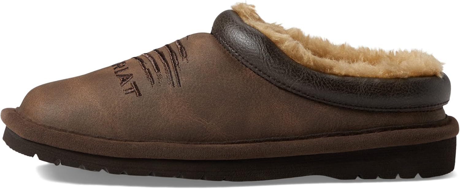 【限定Sale】即納！ARIAT 男女兼用 子供用 パトリオット 暖かい ソフト 快適 屋内 屋外 スエード スクエアトゥ スリッパ ムートン裏地付き ス 脱げにくい