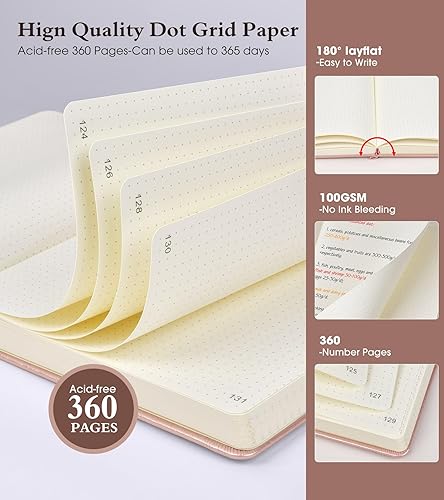 Miniatura 2 de Cuaderno de puntos, 360 páginas numeradas, cuadrícula de puntos, de 8.5 x 11 pulgadas, papel de punto de 3.53 ozm, tapa dura gruesa, de cuero para