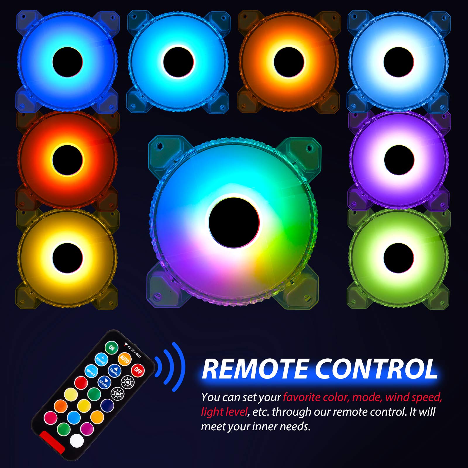Paquete de 3 ventiladores de carcasa RGB, ventiladores de refrigeración de chasis RGB ultra silenciosos de 120 mm, equipados con concentrador de control remoto, sincronización ARGB de 5 V, enfriador