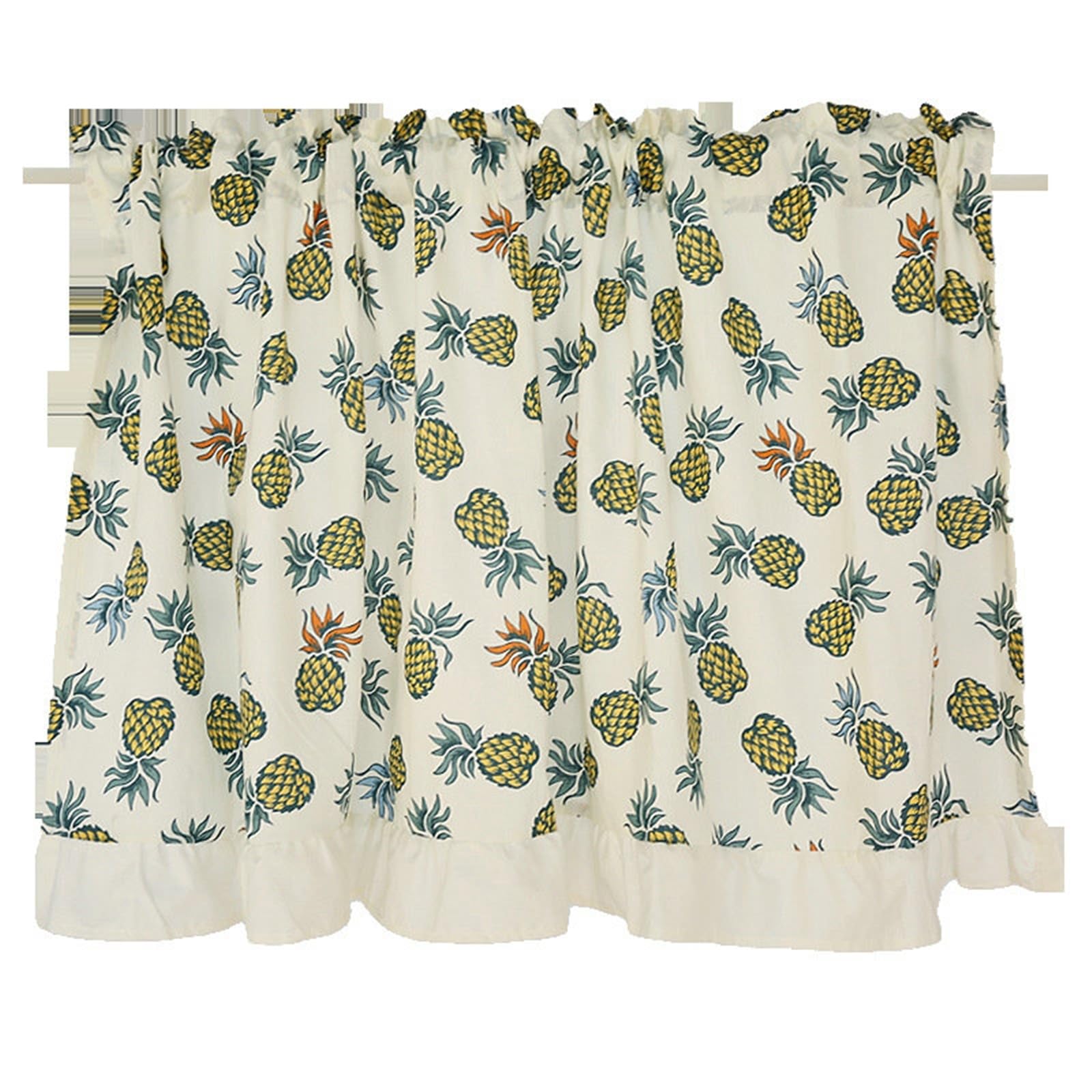 KnSam Rideau Occultant Court en Coton Tissé à Passant Imprimé Ananas à Volants Beige Jaune, Rideau Fenetre Porte Entrée Style Américain 130x150cm 1pcs