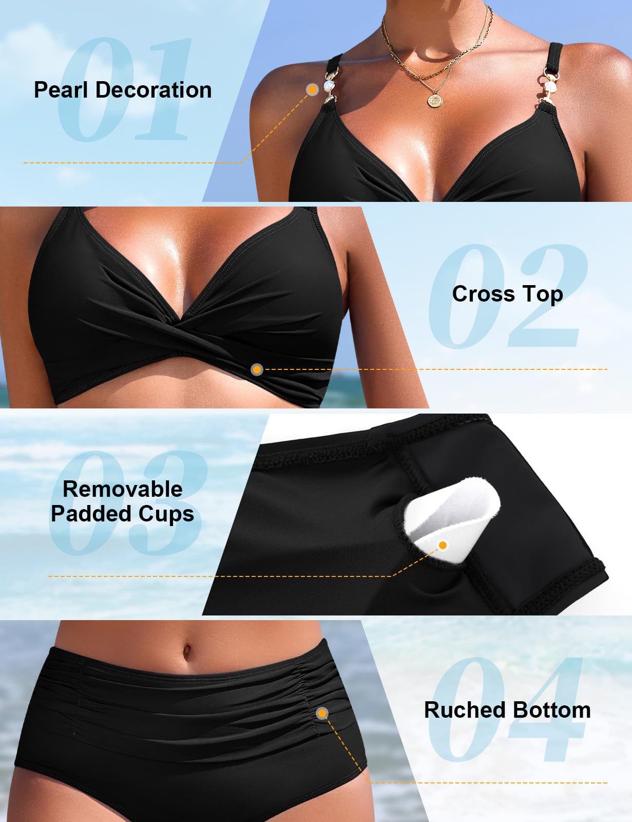 UMIPUBO Bikini Mujer Bañadores Traje De Baño 2 Piezas Sexy Push Up Cuello En V Perla Pliegues Reductores Control abdominal Conjunto Talle Alto Biquinis Dos Piezas
