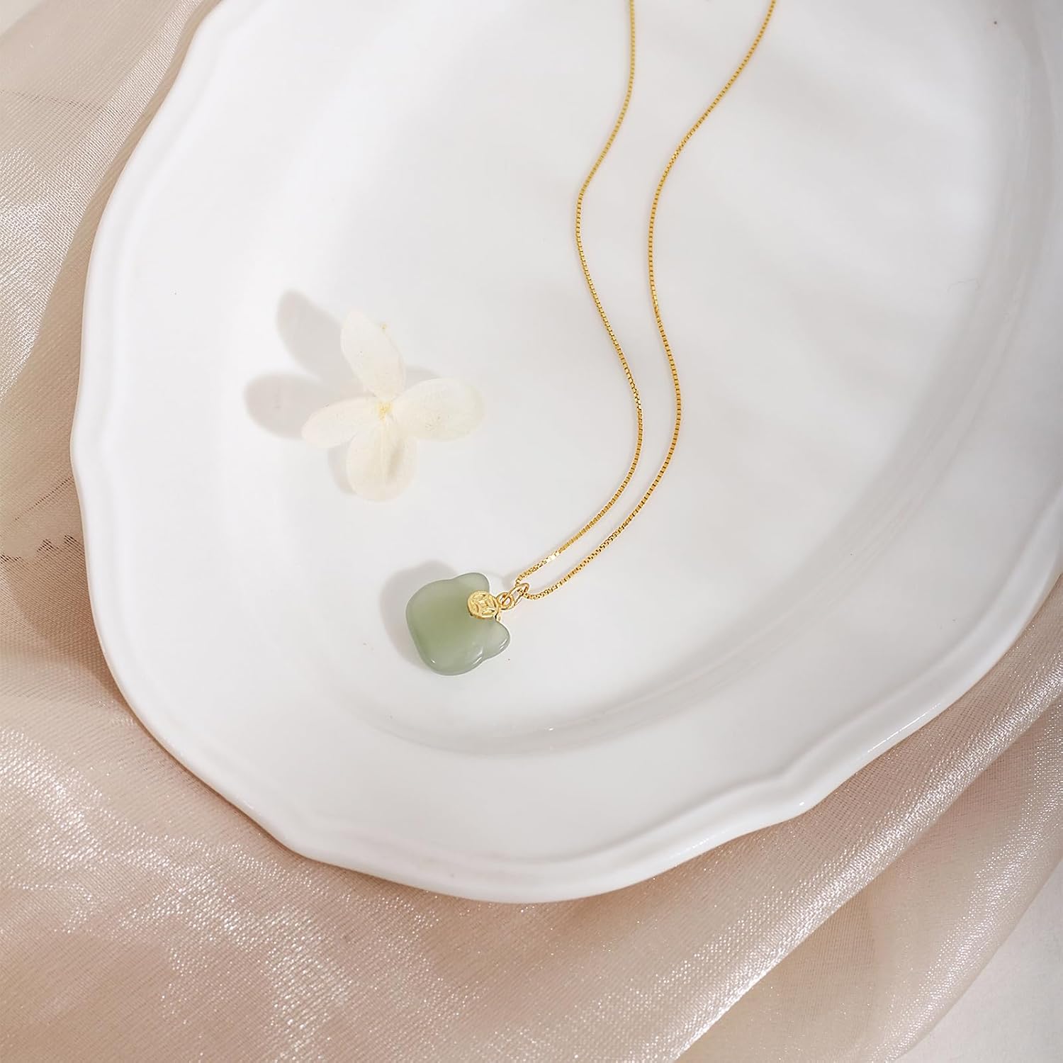 Green Natural Jade Necklace, Cat Shape Jade Pendant for Women, Jade Jewelry for Women Lucky Gifts for Girls Women (925 Sterling Silver with Gold Plated) - Image 7