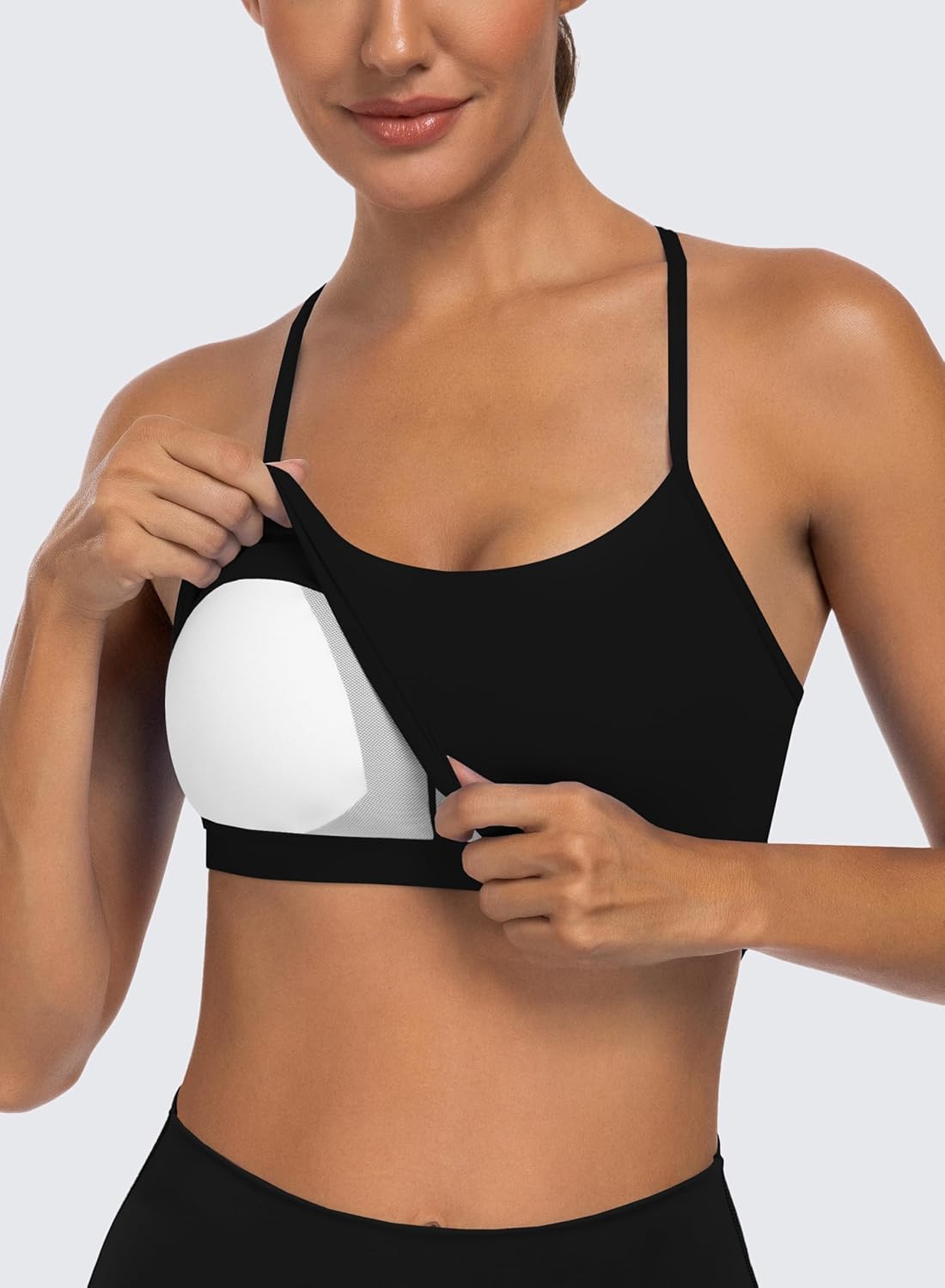 MIRITY 3-Pack Y Back Longline Sports Bras for Women - Spaghetti Support Padded Yoga Workout Crop Tank Top - Image 4