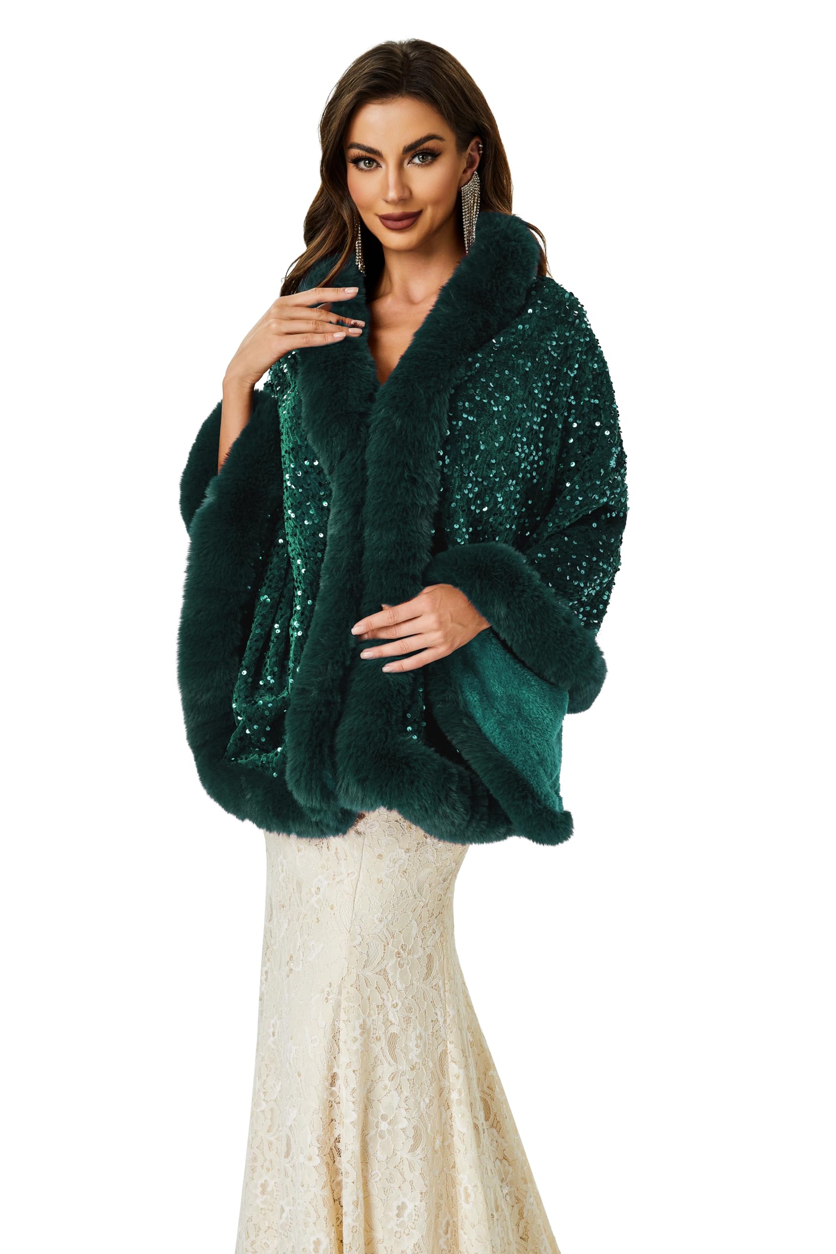 Châle en fausse fourrure pour femme - Cape pour bal de fin d'année, soirée, vêtements d'extérieur