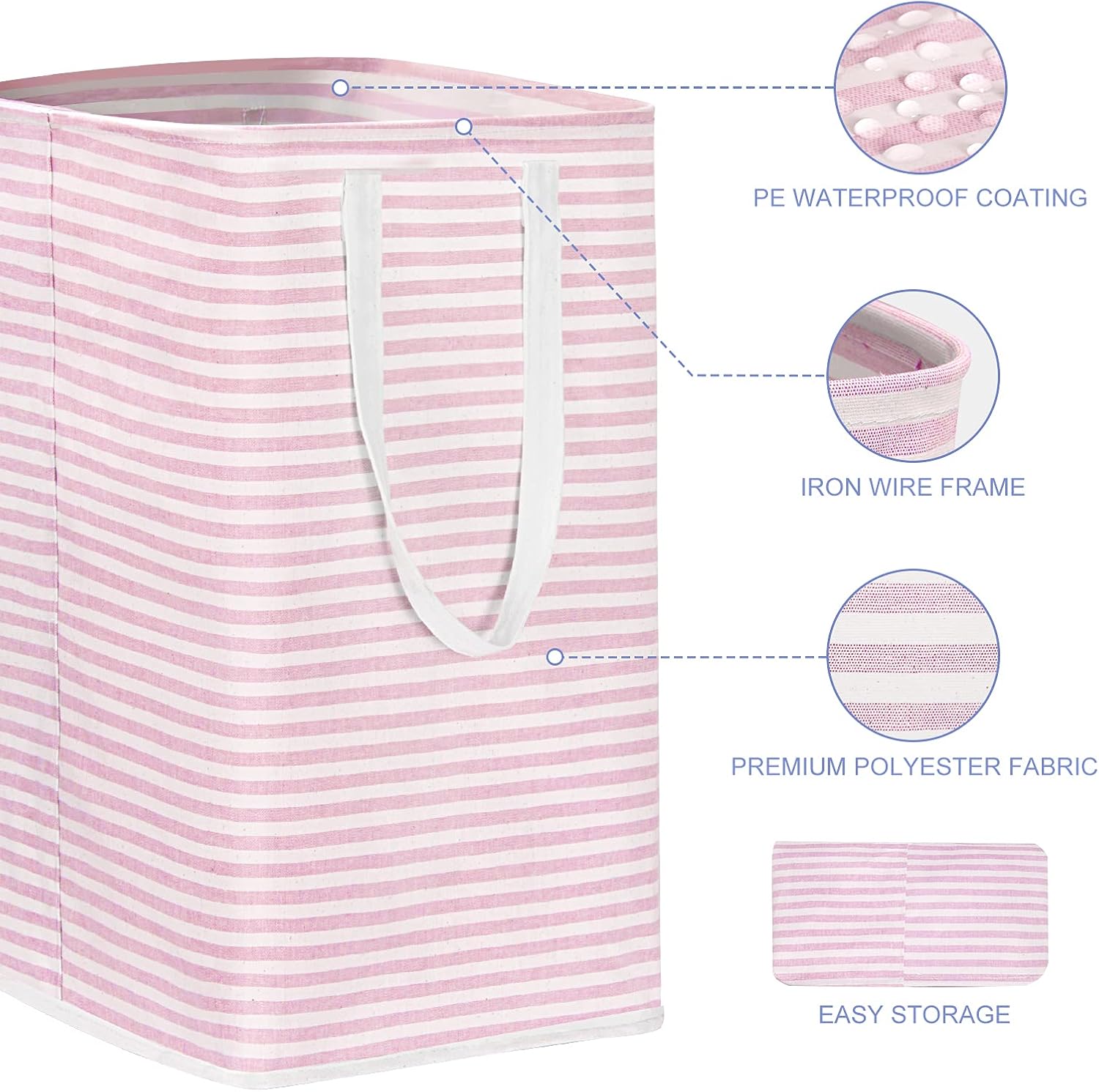 Jack&Chris Laundry Hamper,75L Freestanding Collapsible Extra Large Laundry Basket with Easy Carry Extended Handles Clothes Basket,Waterproof Storage Bags for Clothes Toys, Pink