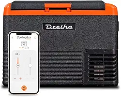 Geladeira portátil com compressor, congelador elétrico, refrigeração de -20ºC a 20ºC, controle APP, CBX30 para carros, caminhões, camping 12/24V (30 L, preto/laranja)